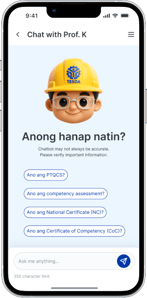 May tanong tungkol sa TESDA?Sasagutin yan ni Prof. K. mobile app