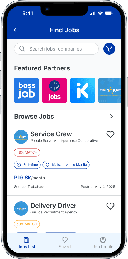 Job hunting made easy with TESDAbest's partner platforms. mobile app