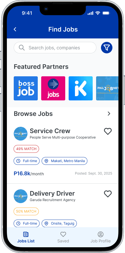 Find jobs screen preview